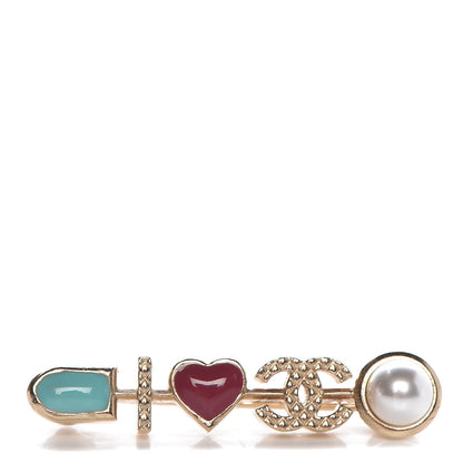 Chanel Enamel Pearl I Heart CC Brooch Gold 1 of 5