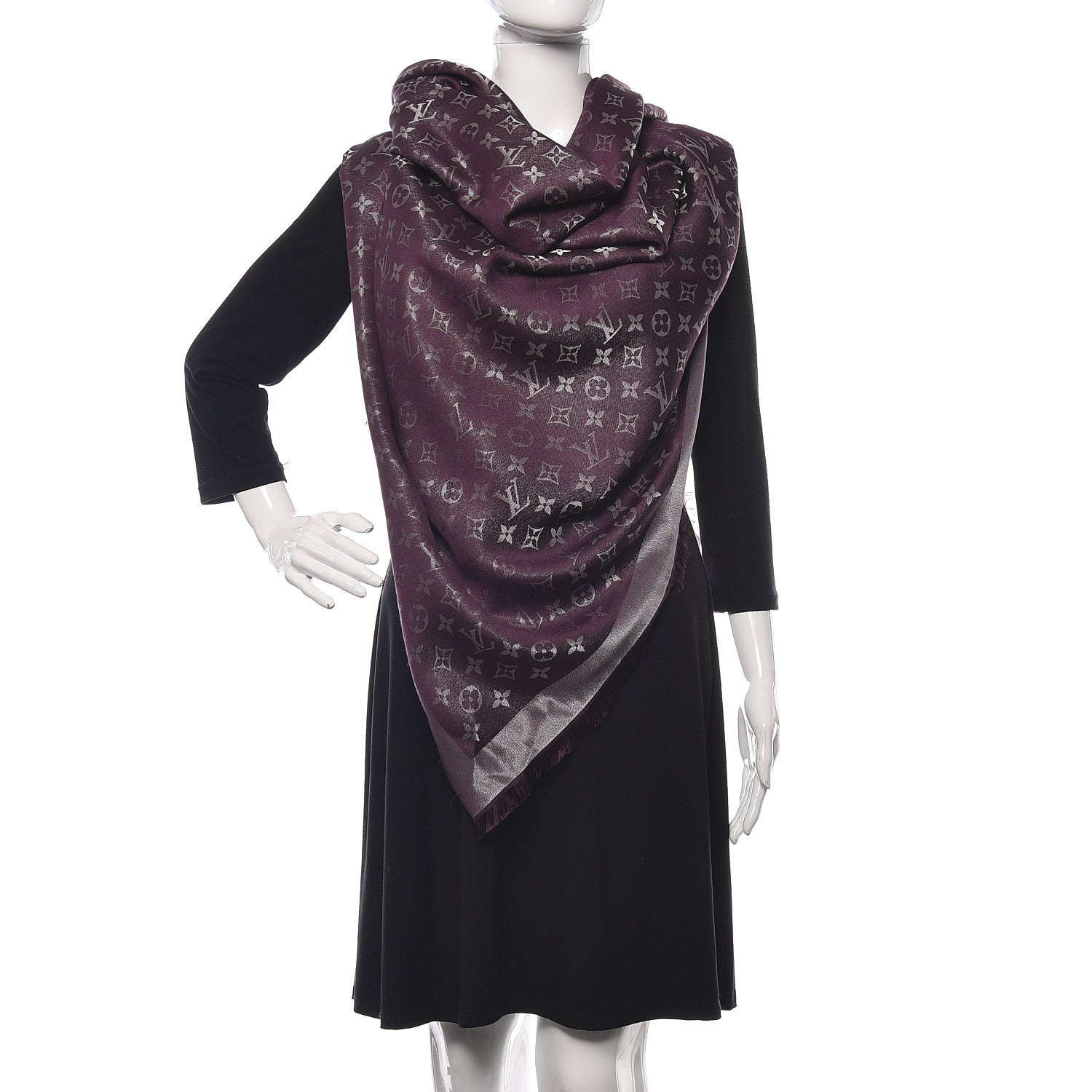 Louis Vuitton Silk Lurex Wool Monogram Shine Shawl Amarante 2 of 5
