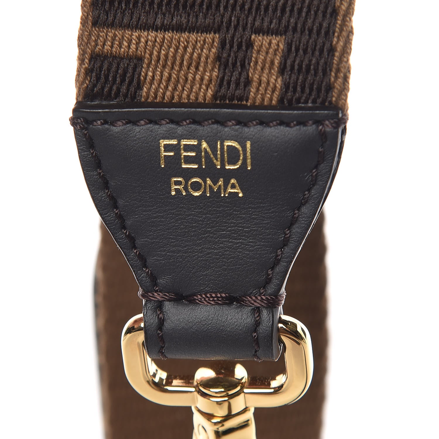 Fendi Ribbon Vitello Century FF 1974 Studded Strap You Fango Marrone Ebano 3 of 4