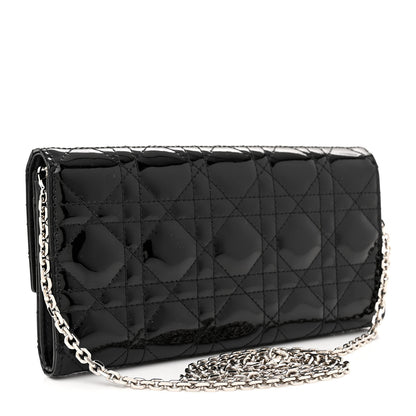 Christian Dior Patent Lambskin Cannage Lady Dior Rendezvous Wallet On Chain Black 3 of 11