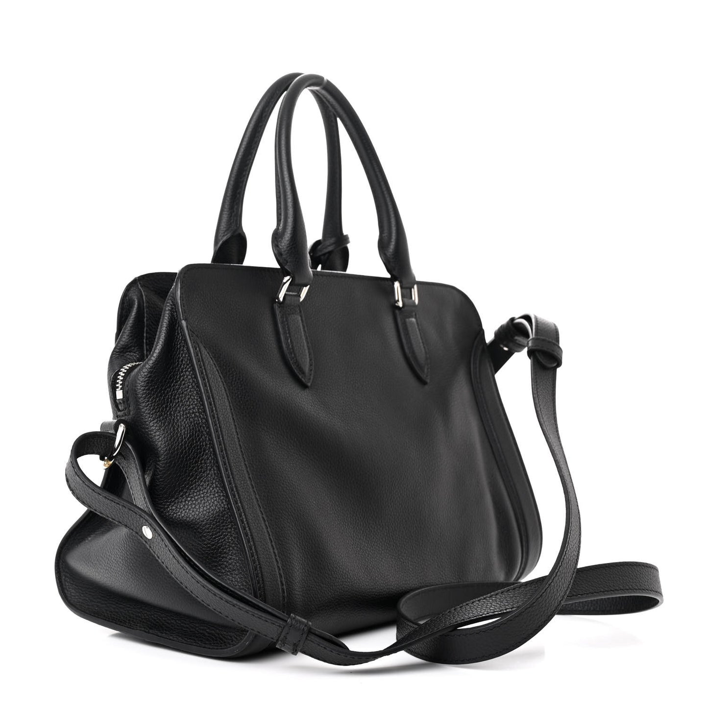 Pebbled Calfskin Small Skull Padlock Zip Around Tote Black