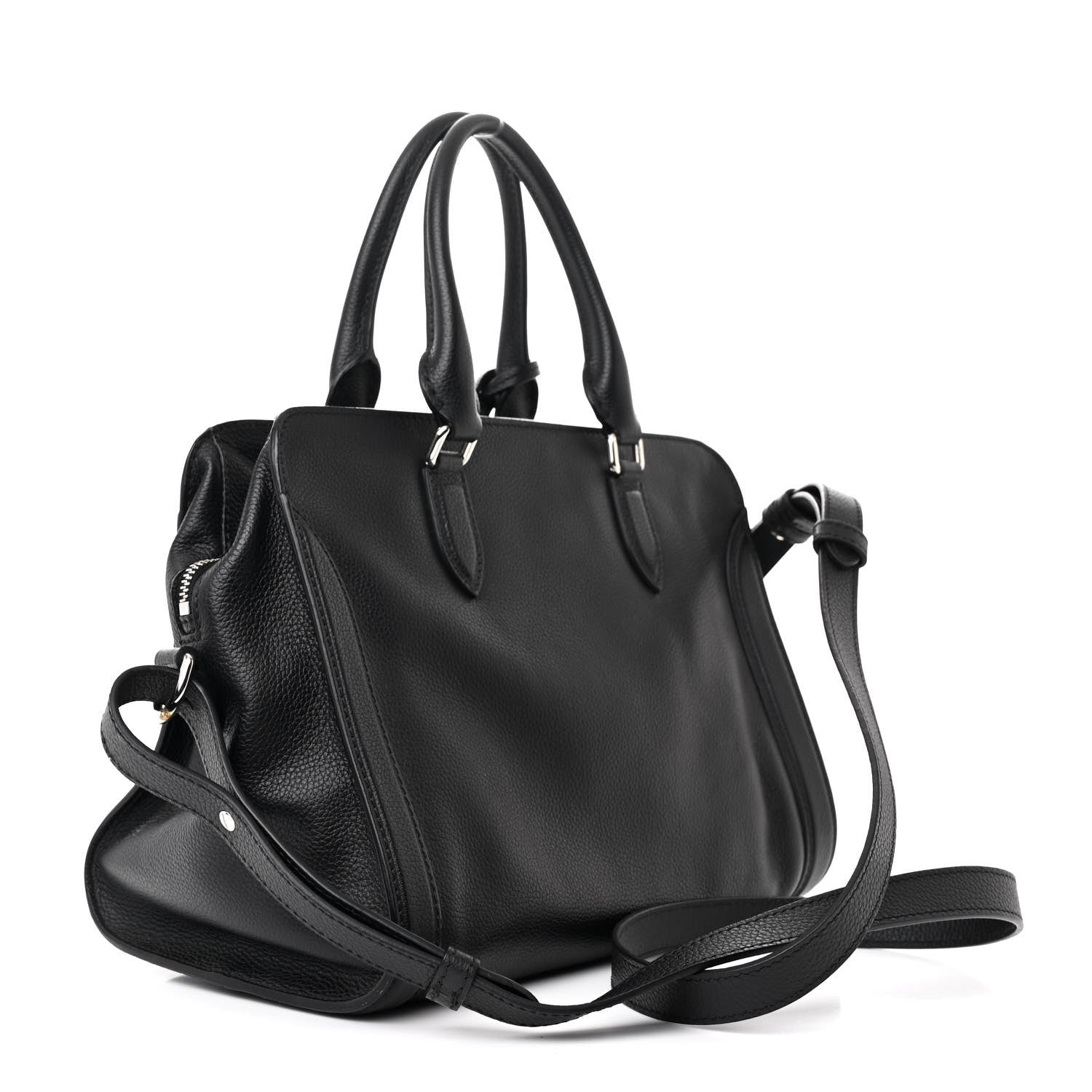 Alexander McQueen Pebbled Calfskin Small Skull Padlock Zip Around Tote Black 3 of 10