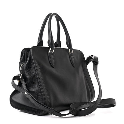 Alexander McQueen Pebbled Calfskin Small Skull Padlock Zip Around Tote Black 3 of 10
