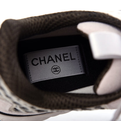 Chanel Suede Calfskin Embroidered CC Sneakers 38 Ecru Light Gray 8 of 11
