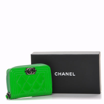 Chanel Patent Quilted Boy Zip Around Coin Purse Wallet Green 8 of 8