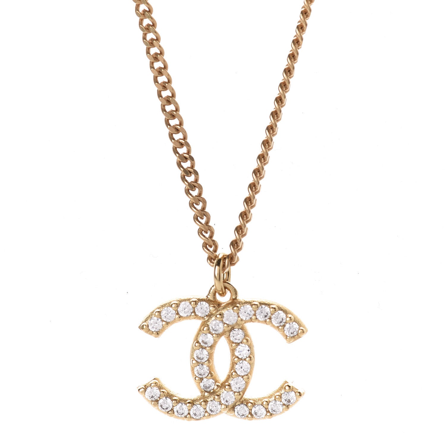 Chanel Crystal CC Pendant Necklace Gold 4 of 6