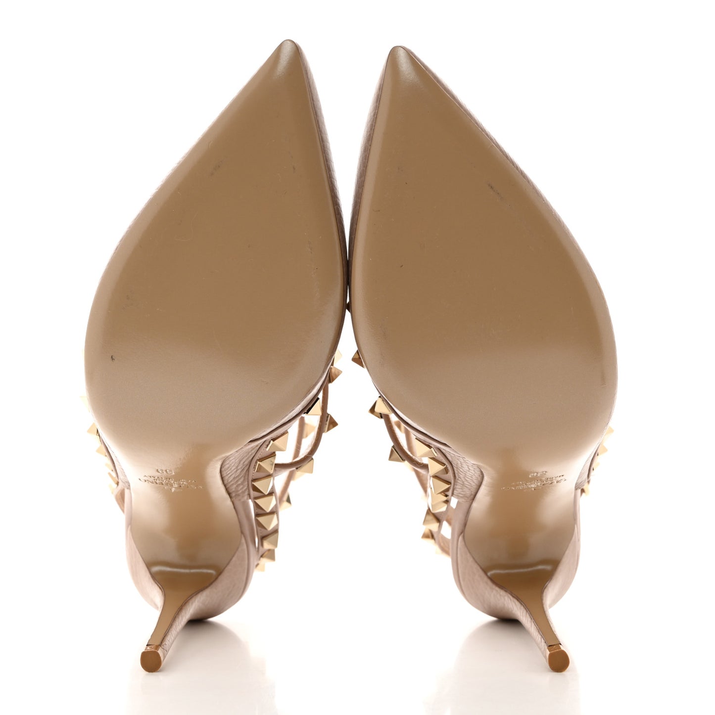 Pebbled Calfskin Rockstud Ankle Strap 100mm Pumps 39 Poudre