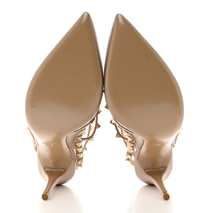 Valentino Garavani Pebbled Calfskin Rockstud Ankle Strap 100mm Pumps 39 Poudre 5 of 7