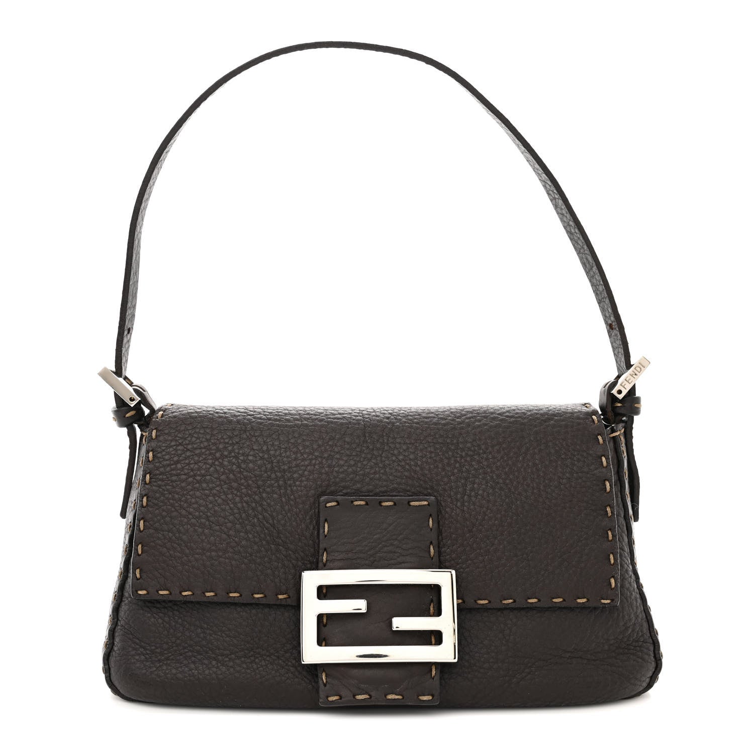 Fendi Calfskin Romano Selleria Baguette Brown 1 of 12