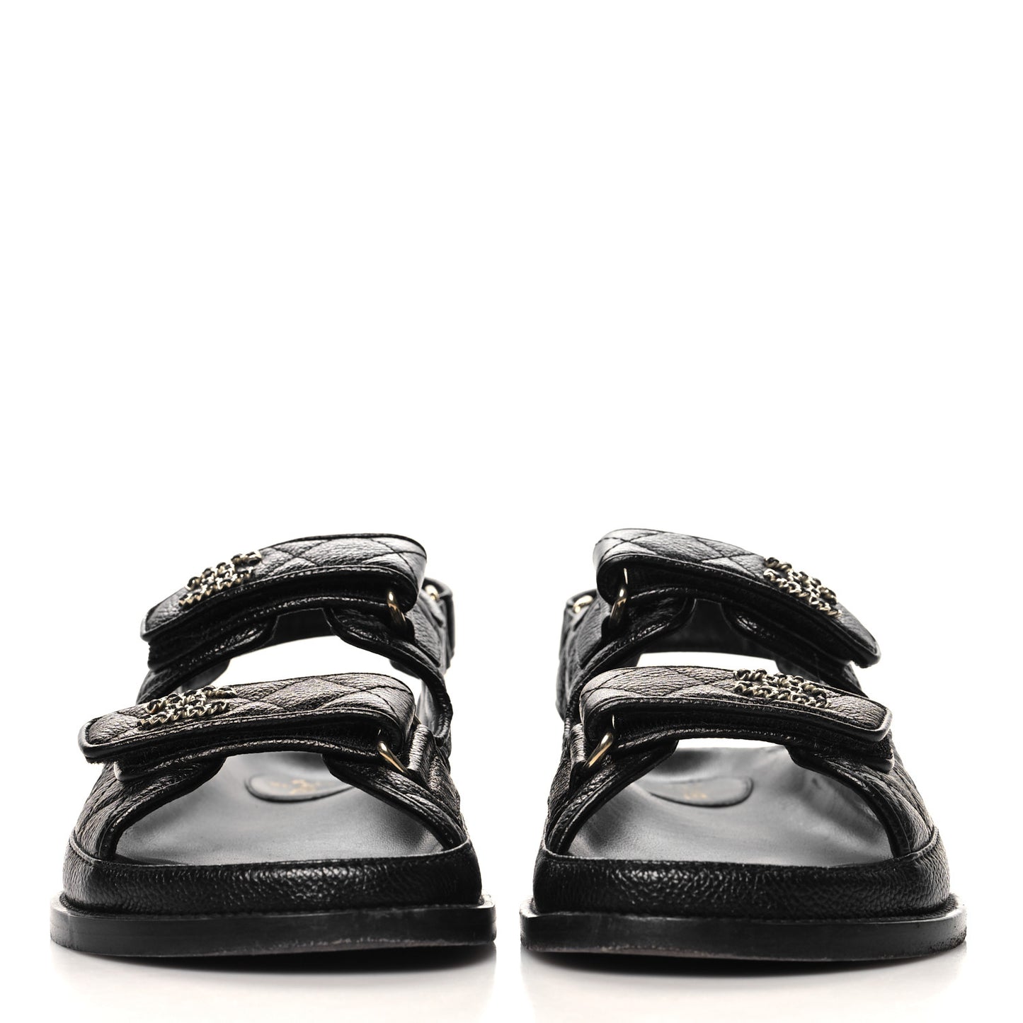 Grained Calfskin Velcro Dad Sandals 37 Black