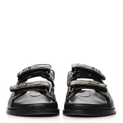 Chanel Grained Calfskin Velcro Dad Sandals 37 Black 3 of 10