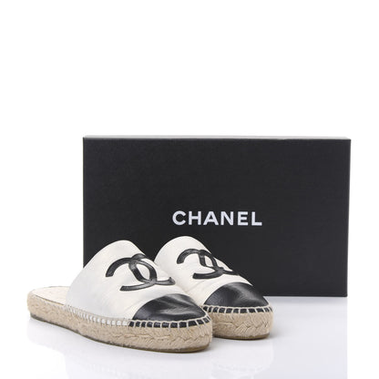 Chanel Iridescent Goatskin CC Espadrille Mules 36 Ivory Black 9 of 9