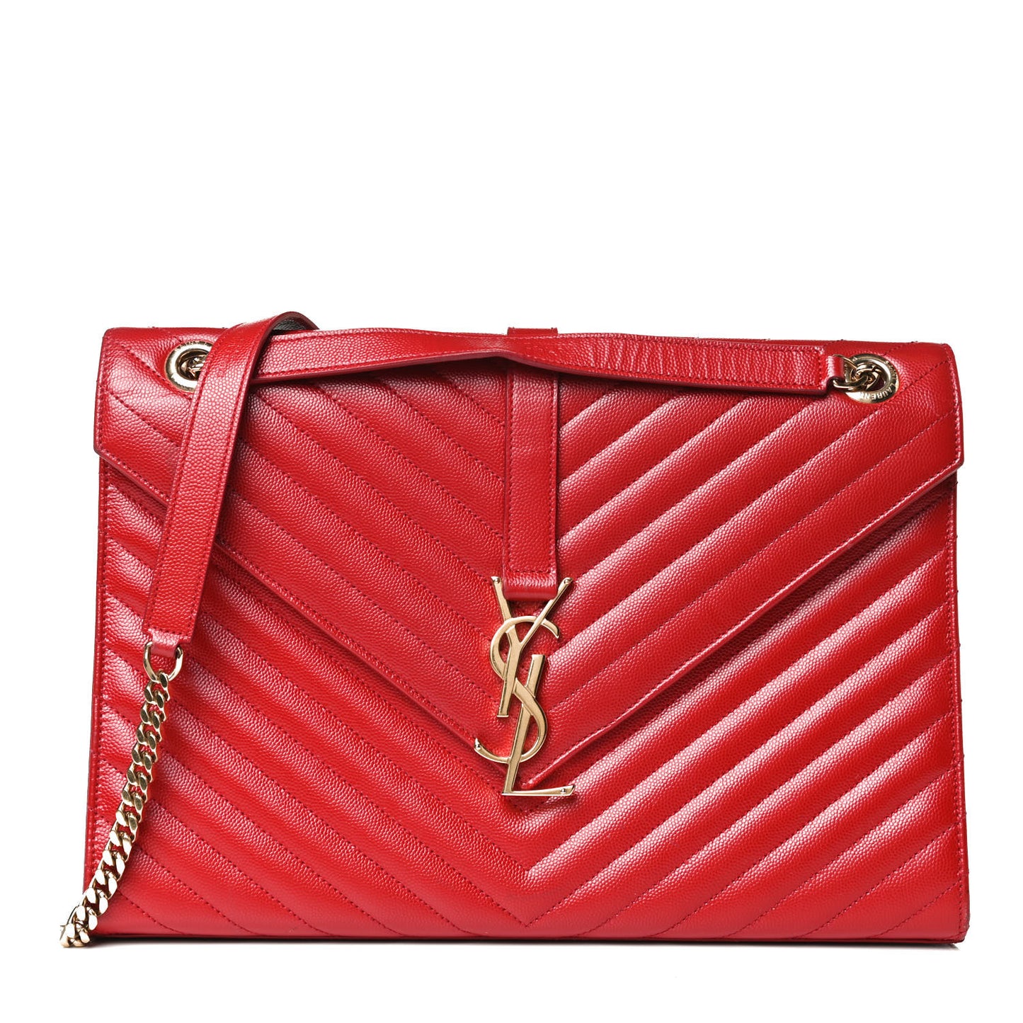 Grain De Poudre Matelasse Chevron Large Monogram Satchel Lipstick Red