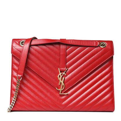 Saint Laurent Grain De Poudre Matelasse Chevron Large Monogram Satchel Lipstick Red 1 of 17