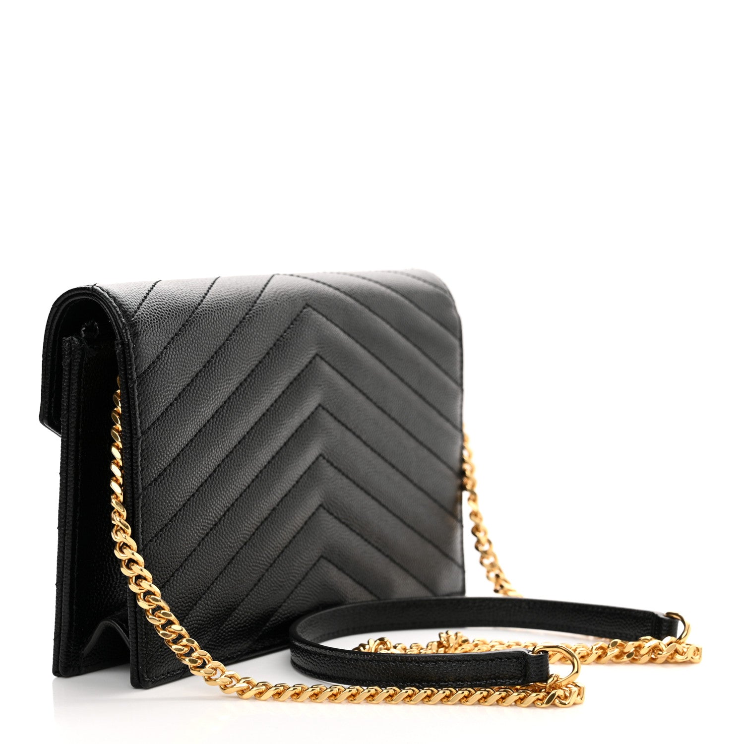 Saint Laurent Grain De Poudre Matelasse Chevron Monogram Envelope Chain Wallet Black 3 of 10