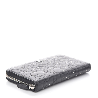 Chanel Lambskin Camellia Studded Large Gusset Zip Around Wallet Black 4 of 8