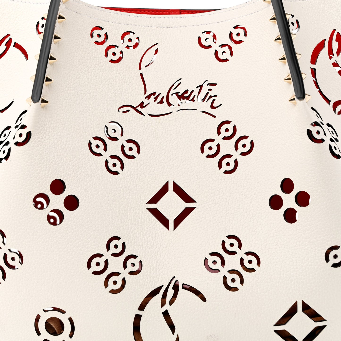 Calfskin Perforated Large Loubinthesky Cabarock Spikes Tote Snow