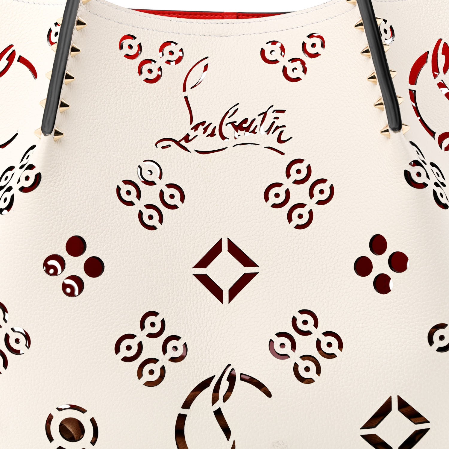 Christian Louboutin Calfskin Perforated Large Loubinthesky Cabarock Spikes Tote Snow 7 of 9