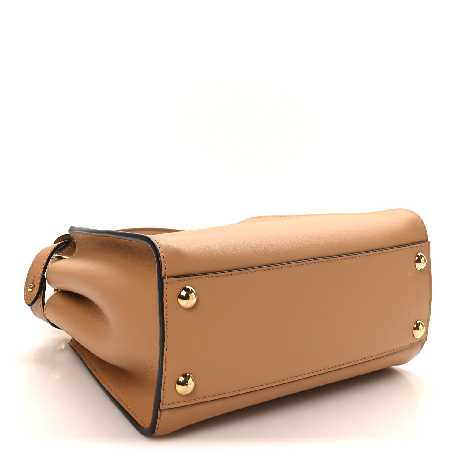 Fendi Vitello Seta Nappa FF Embossed Mini Peekaboo Iconic Satchel Miele Scuro Miele Scuro 4 of 10