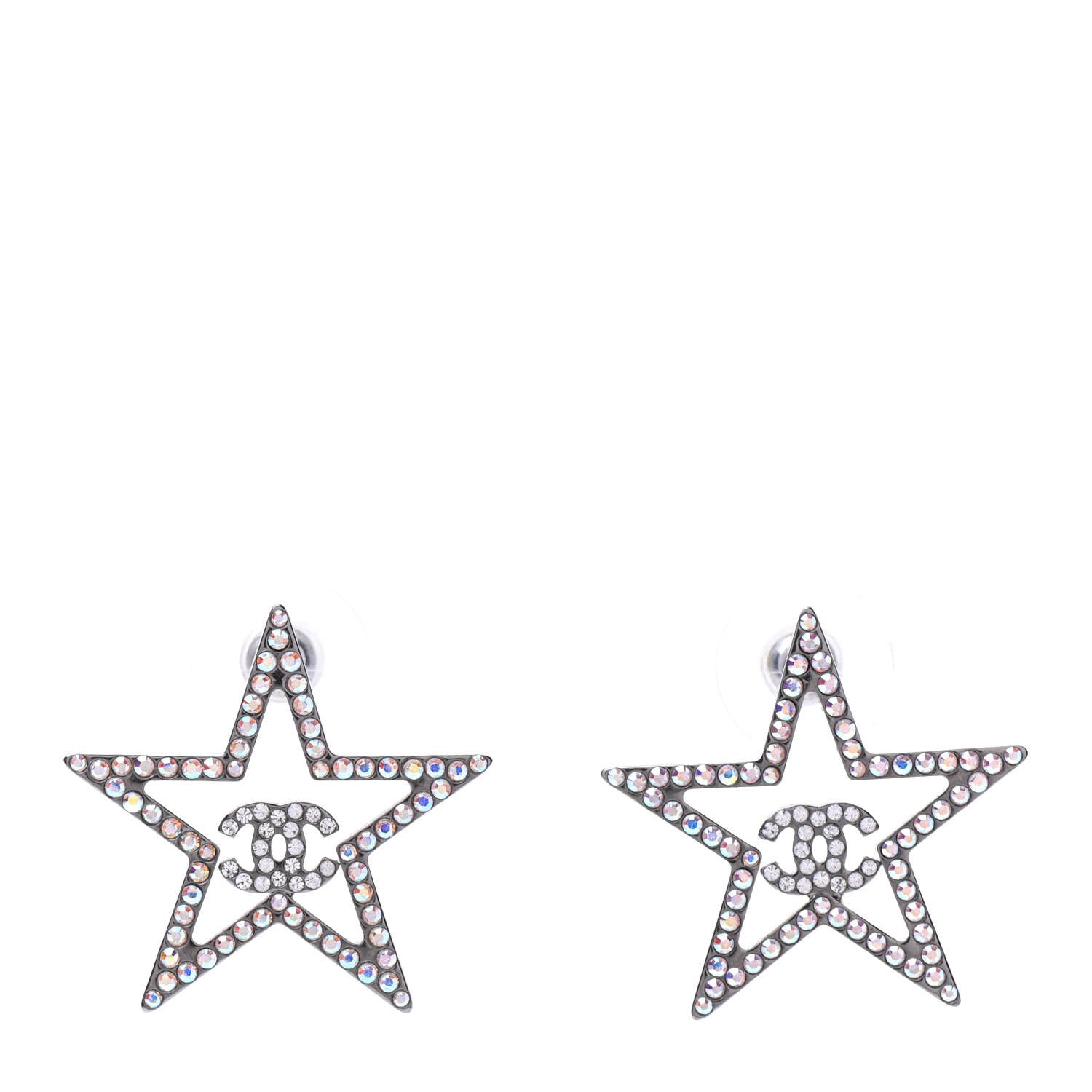 Chanel Ruthenium Crystal Star CC Earrings Iridescent Pink 1 of 4