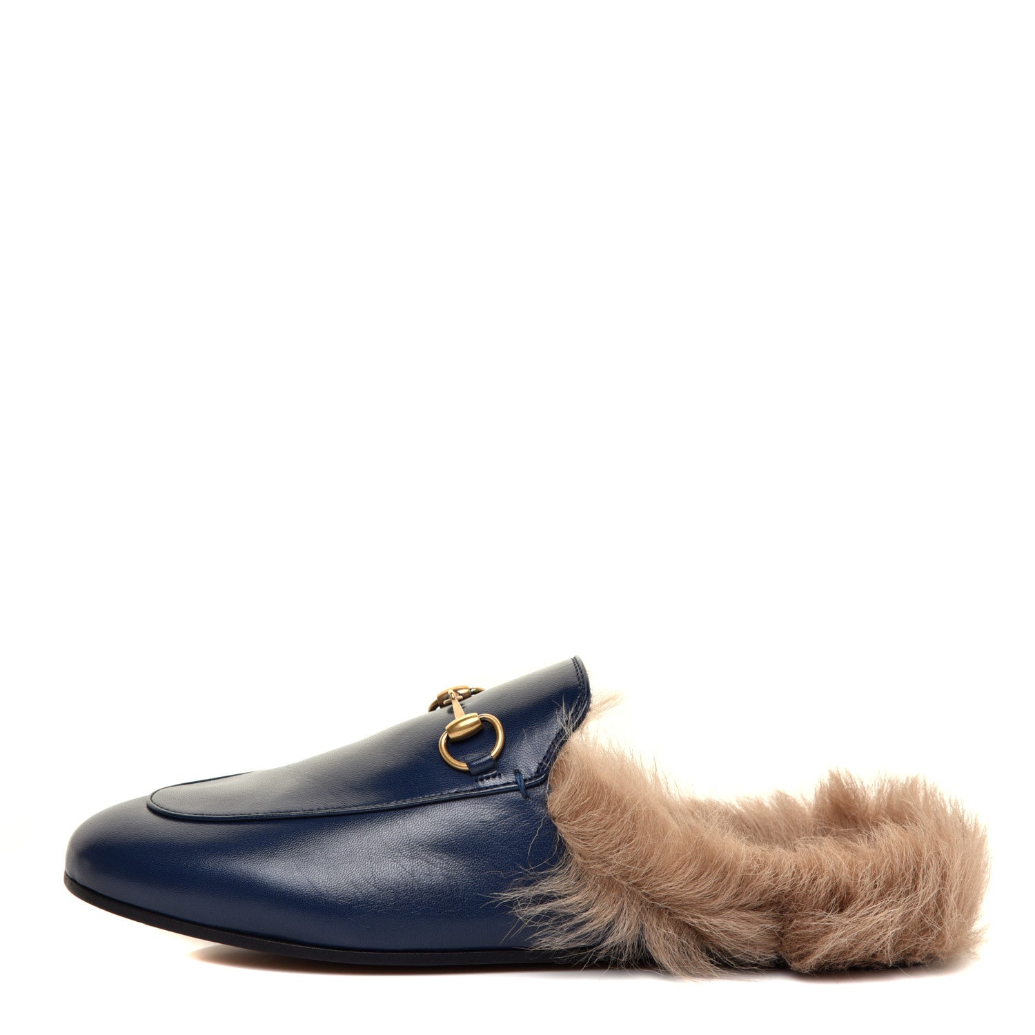 Gucci Malaga Kid Fur Womens Princetown Slippers 39 Blue Agata 1 of 7