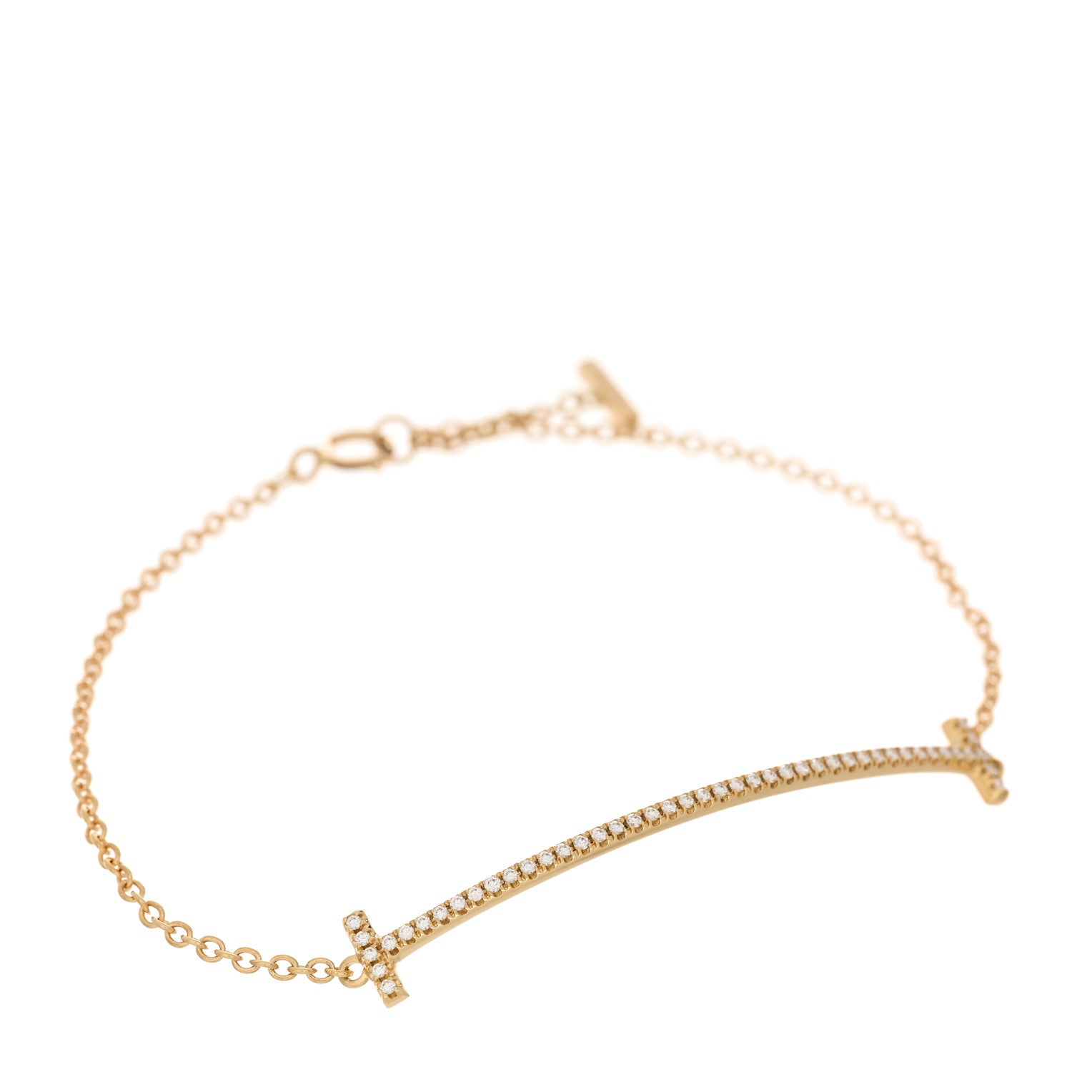 Tiffany 18K Yellow Gold Diamond T Smile Bracelet 1 of 4