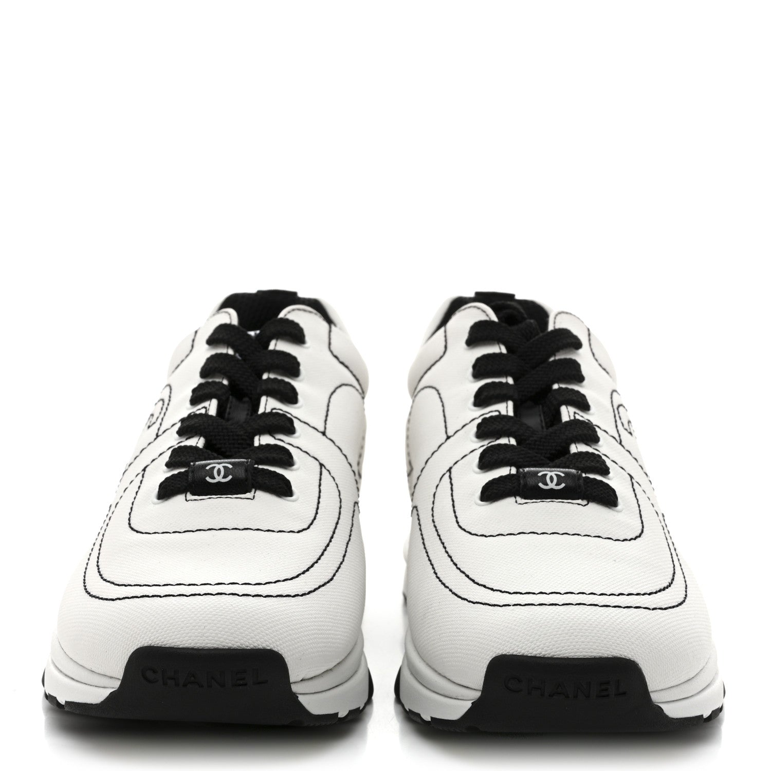 Chanel Cotton Womens CC Sneakers 38 White Black 3 of 10