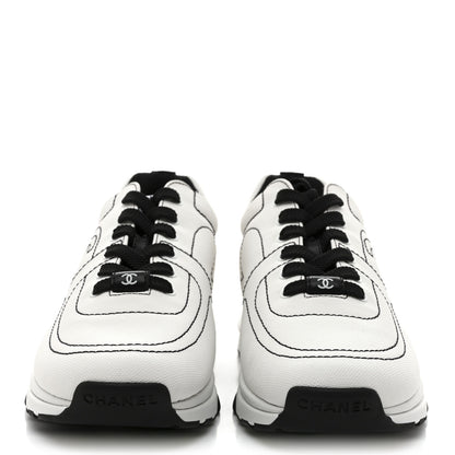 Chanel Cotton Womens CC Sneakers 38 White Black 3 of 10