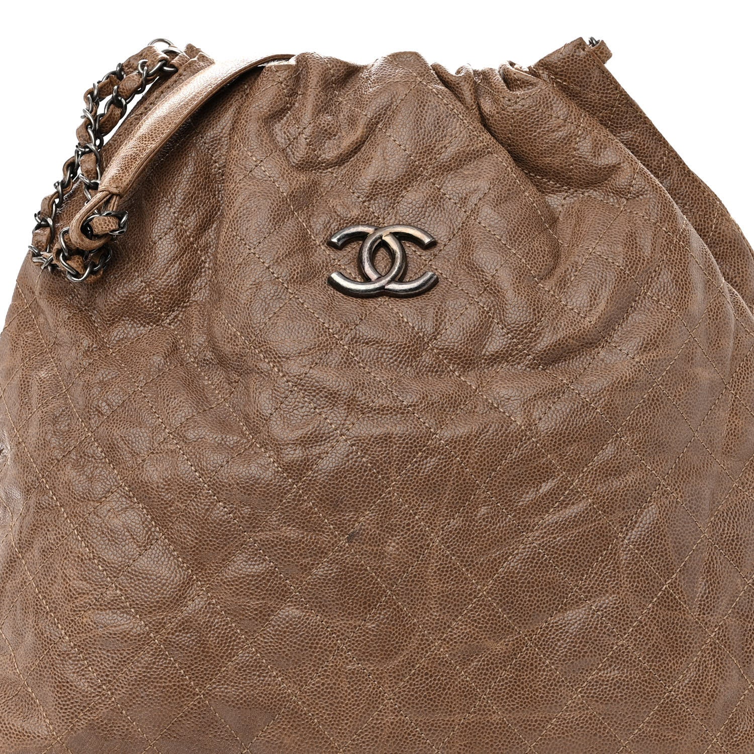 Chanel Distressed Glazed Caviar Quilted Large Elastic Tote Brown 8 of 10