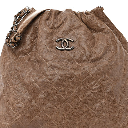 Chanel Distressed Glazed Caviar Quilted Large Elastic Tote Brown 8 of 10