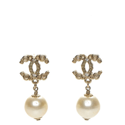 Chanel Crystal CC Pearl Drop Earrings Light Gold 1 of 4