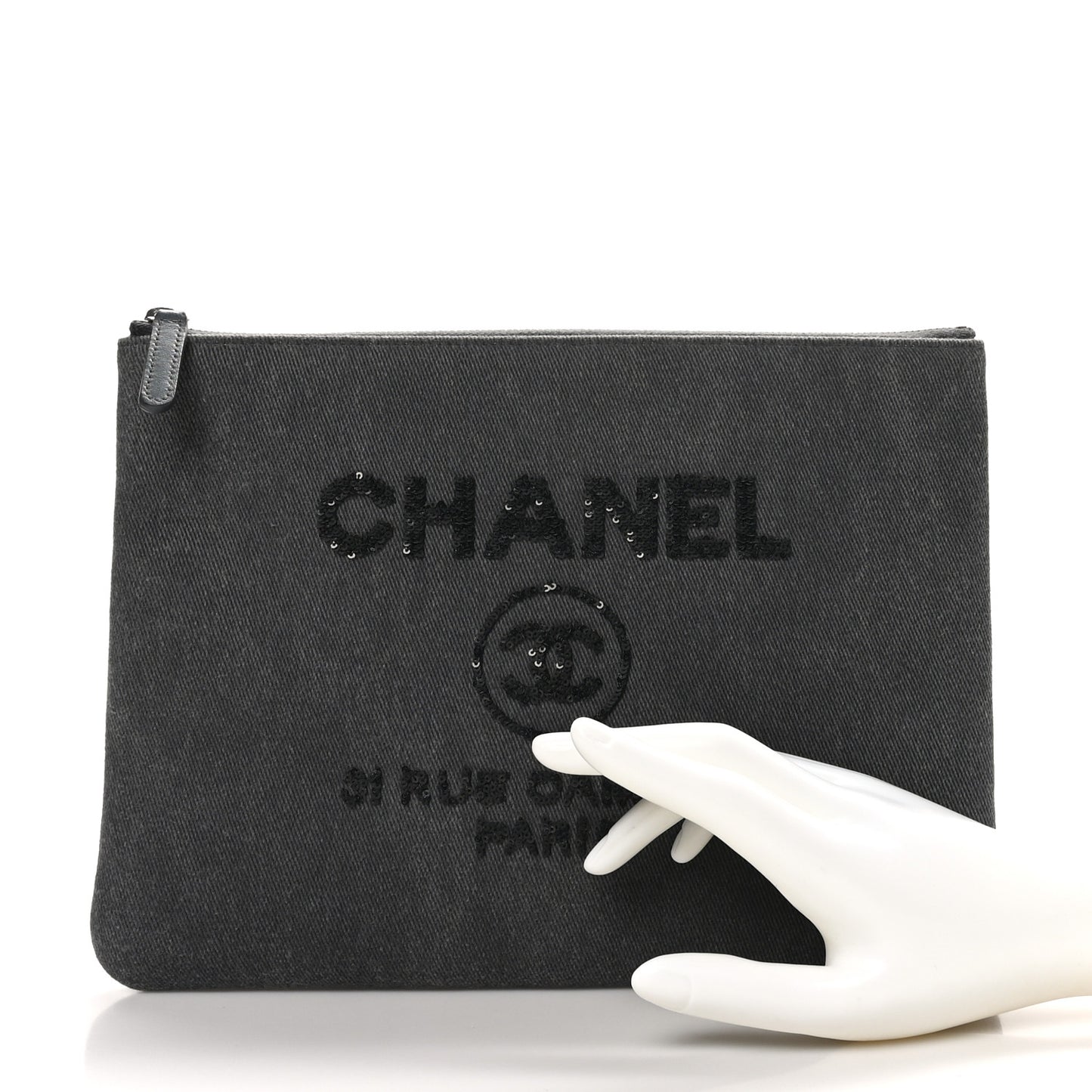 Canvas Sequins Medium Deauville Cosmetic Pouch Grey