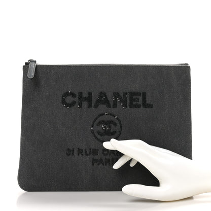 Chanel Canvas Sequins Medium Deauville Cosmetic Pouch Grey 2 of 9