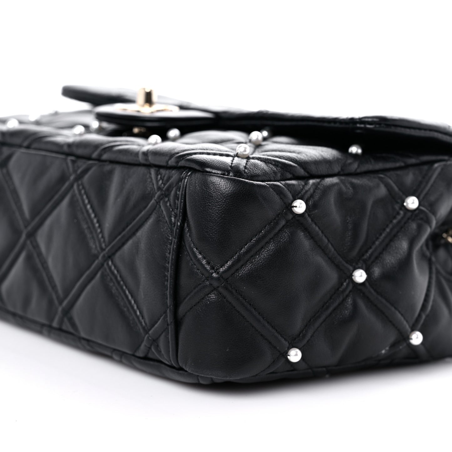 Lambskin Quilted Pearl Studded Flap Black