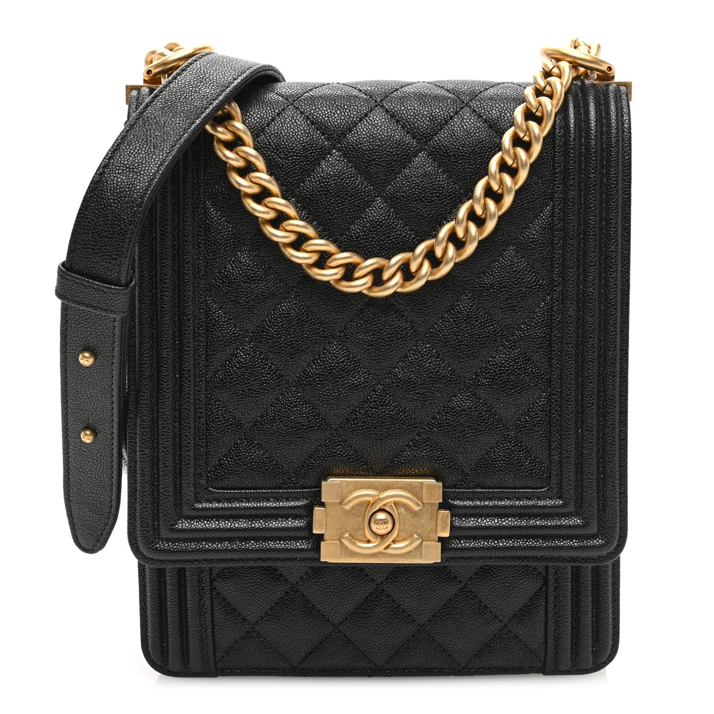 Caviar Quilted North South Boy Flap Black