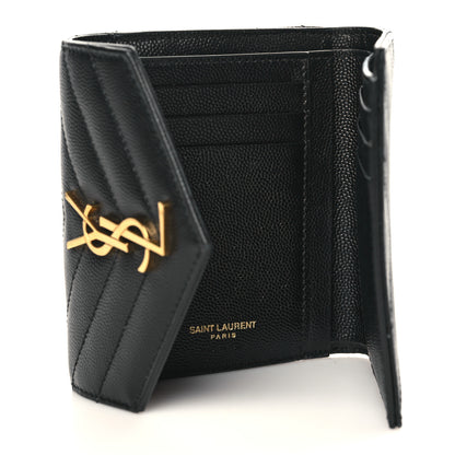 Saint Laurent Grain De Poudre Matelasse Chevron Monogram Compact Tri Fold Wallet Black 5 of 6