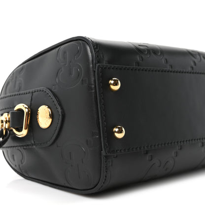 Gucci Calfskin Jumbo GG Embossed Super Mini Top Handle Bowler Bag Black 9 of 10