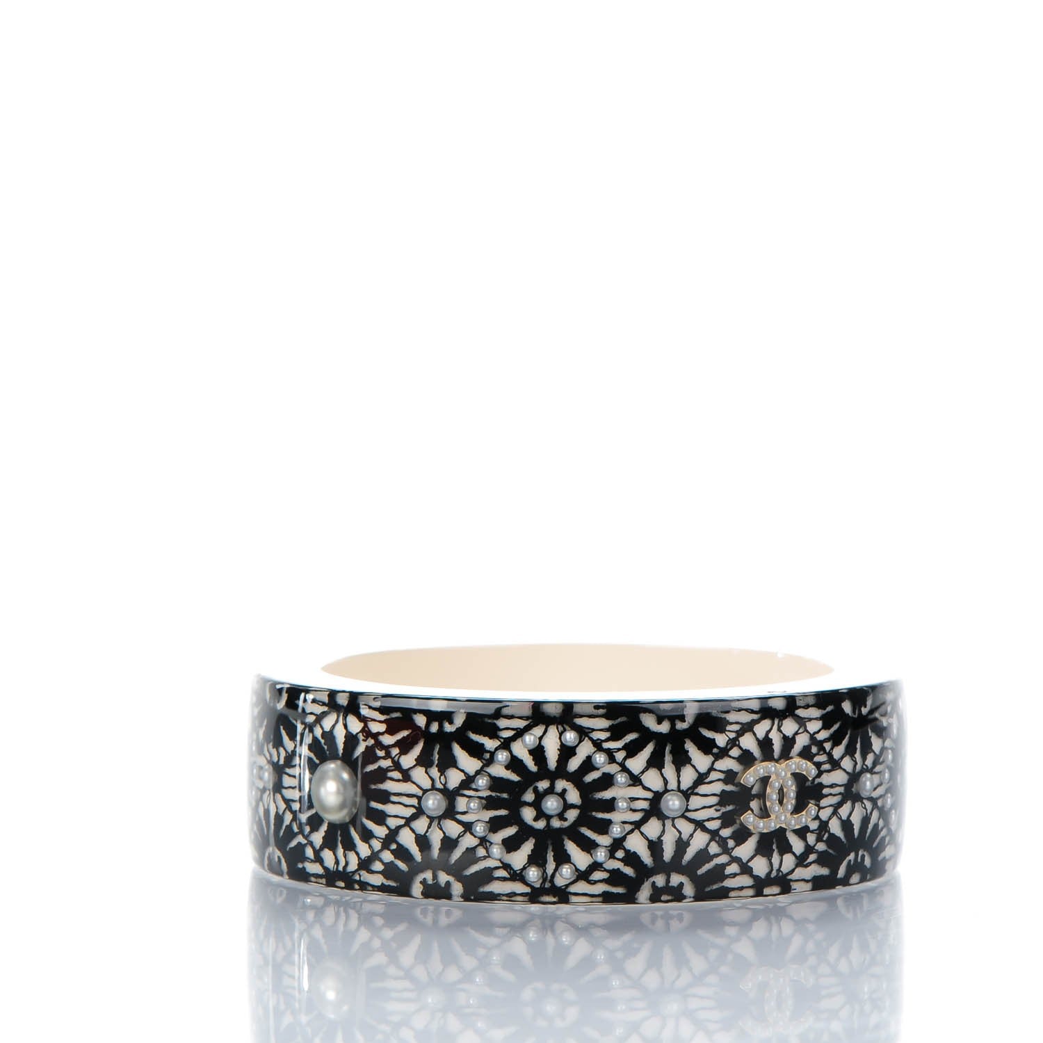Chanel Resin Lace Pearl CC Bangle Black 3 of 5