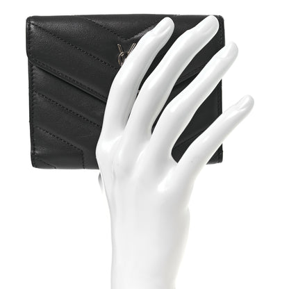 Saint Laurent Lambskin Y Quilted Monogram Compact Loulou Wallet Asphalt 2 of 9