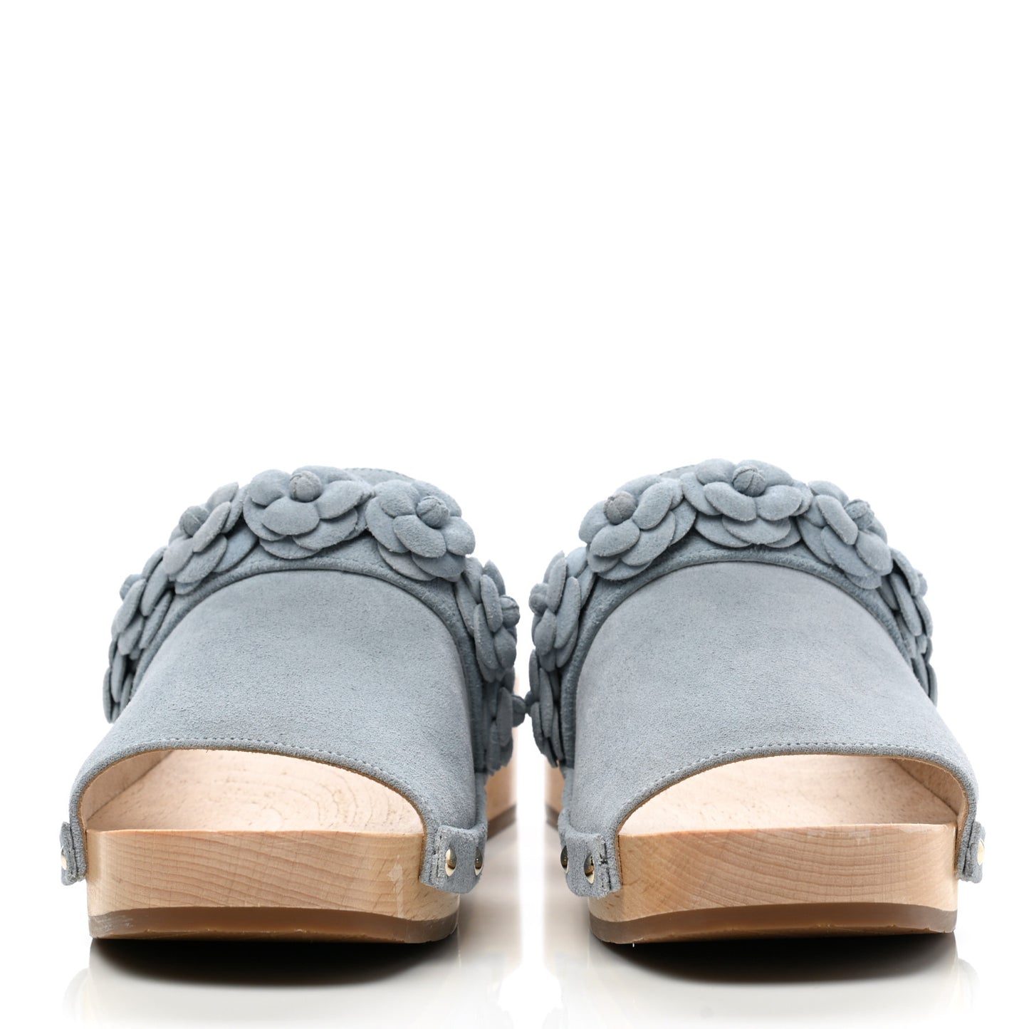 Suede Calfskin Camellia Mules 38 Light Blue