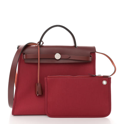 Hermes Vache Hunter Toile Herbag Zip 31 PM Rouge Grenat Rouge H 3 of 16