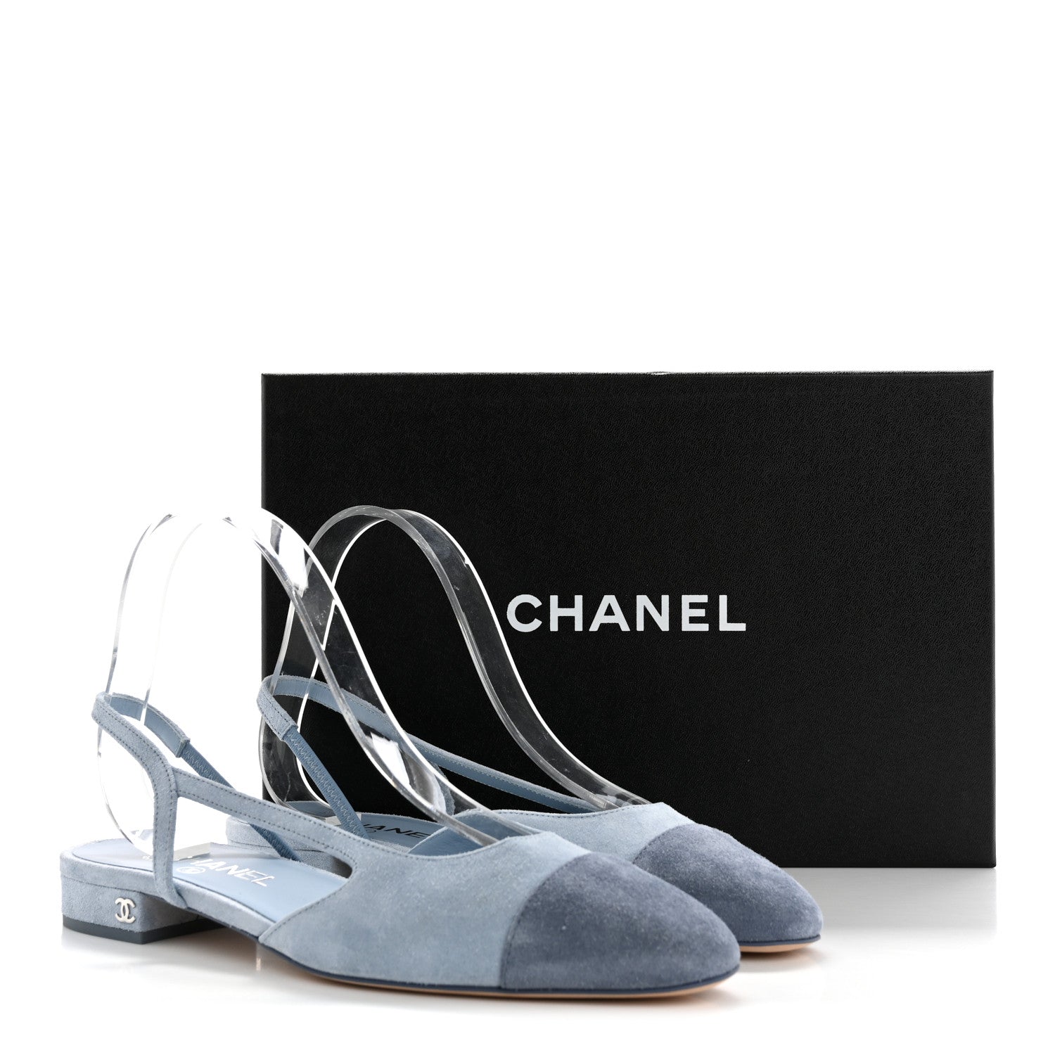 Chanel Suede Cap Toe CC Coco Slingback Pumps 39 Light Blue 10 of 10