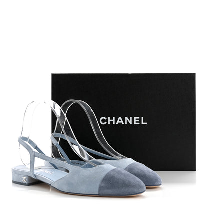 Chanel Suede Cap Toe CC Coco Slingback Pumps 39 Light Blue 10 of 10