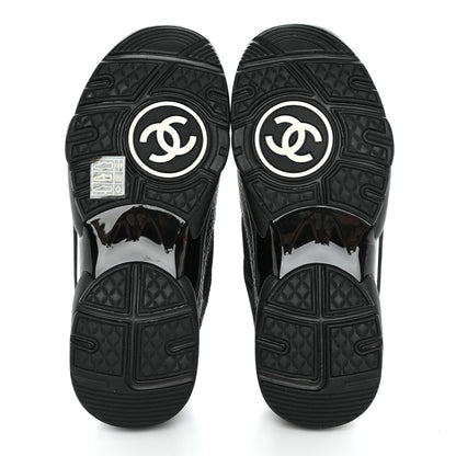 Chanel Mesh Suede Grained Calfskin Womens CC Sneakers 35 Black White 5 of 10