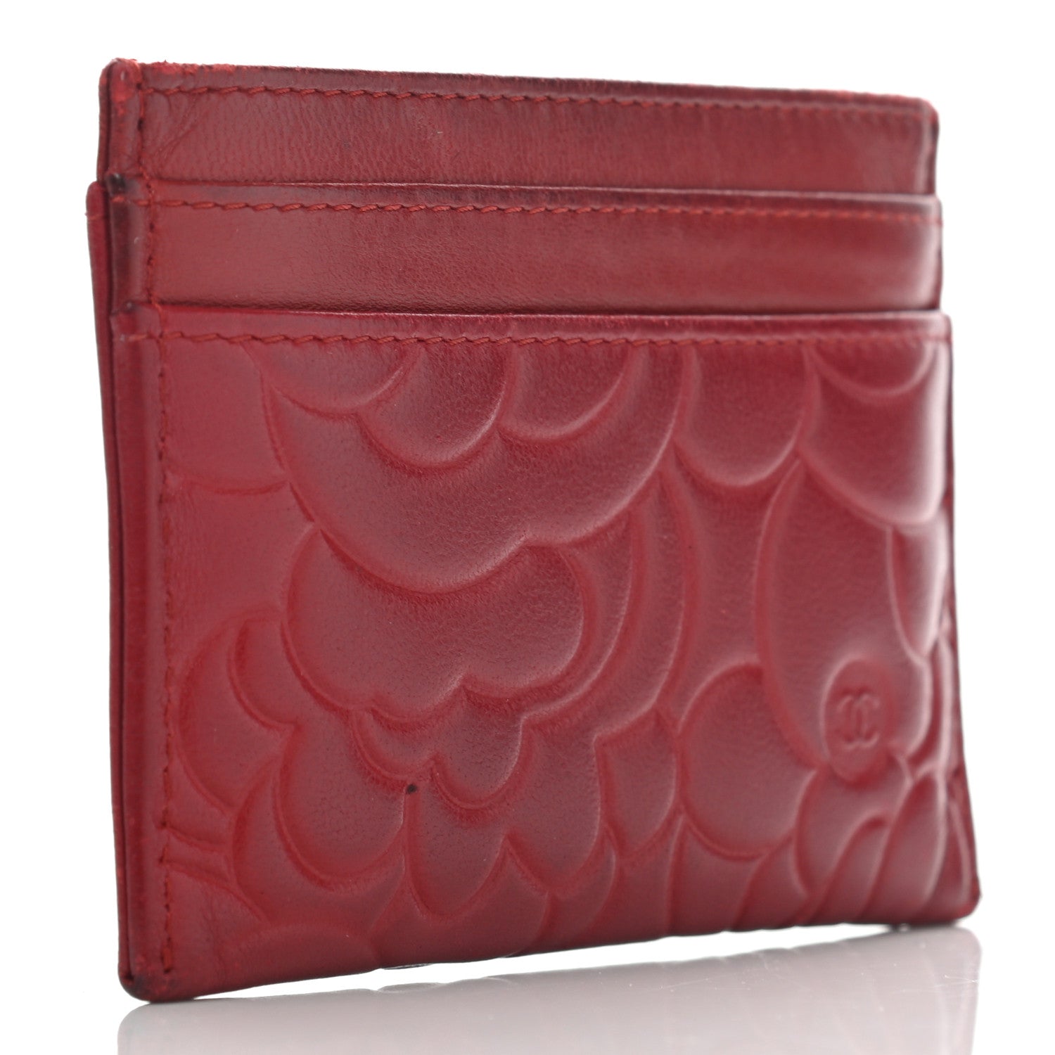 Chanel Lambskin Camellia Embossed Card Holder Red 3 of 11