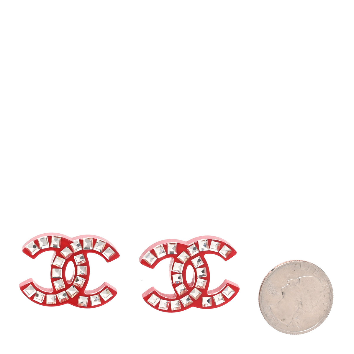 Chanel Resin Crystal CC Earrings Red 2 of 5