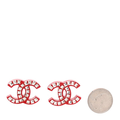 Chanel Resin Crystal CC Earrings Red 2 of 5