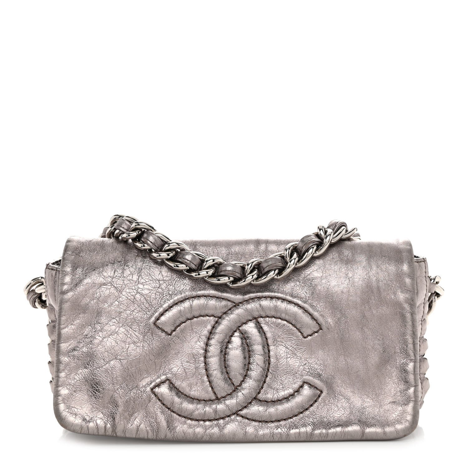 Chanel Metallic Cracked Calfskin Modern Chain Flap Bag Dark Silver 1 of 10