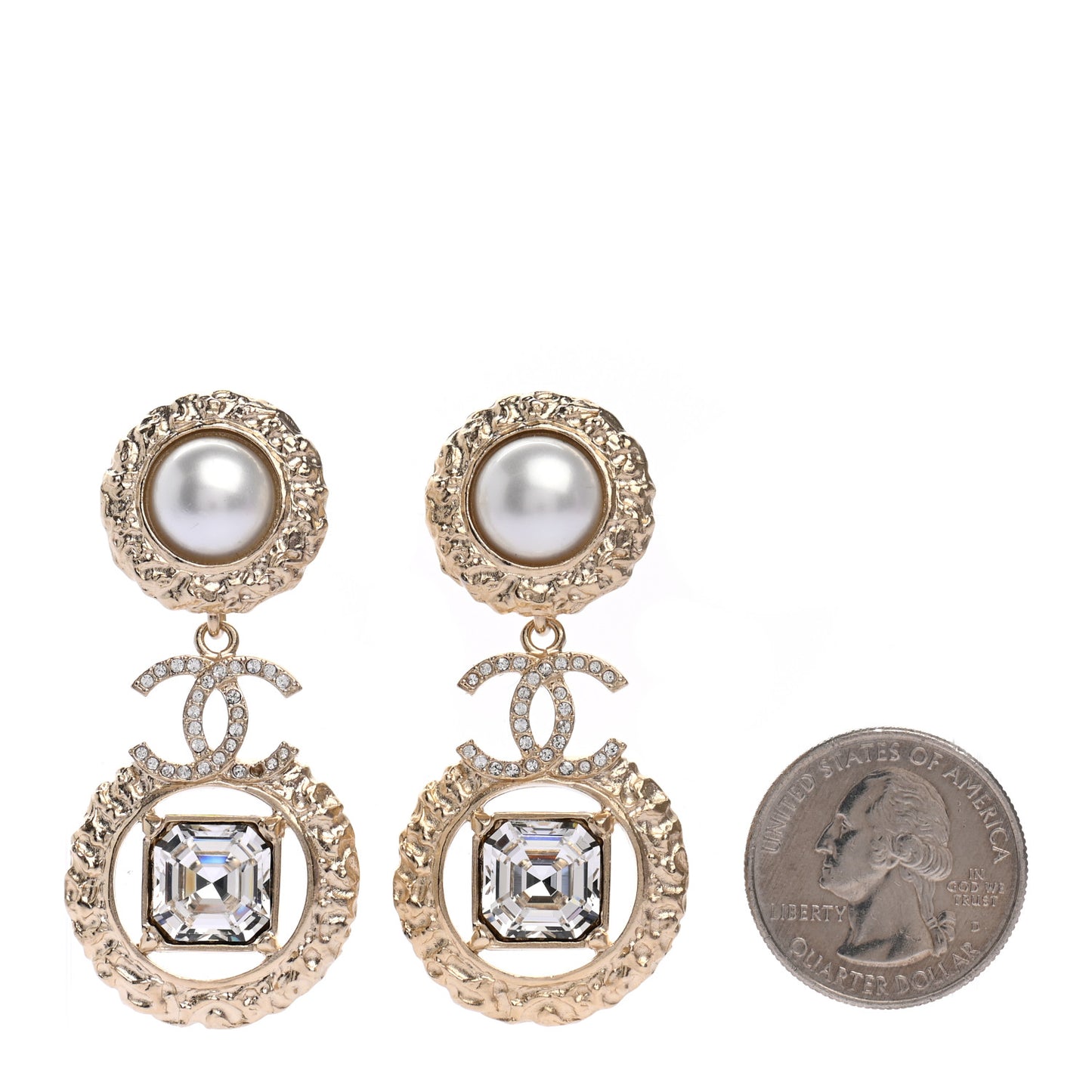 Crystal Pearl CC Drop Earrings Gold Pearly White