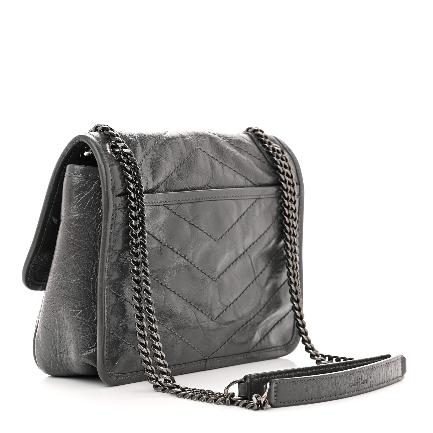 Saint Laurent Crinkled Calfskin Matelasse Monogram Baby Niki Chain Satchel Storm 3 of 10